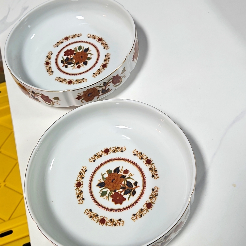 Vintage 2 Tatung Asian floral bowl orange and blue foliage